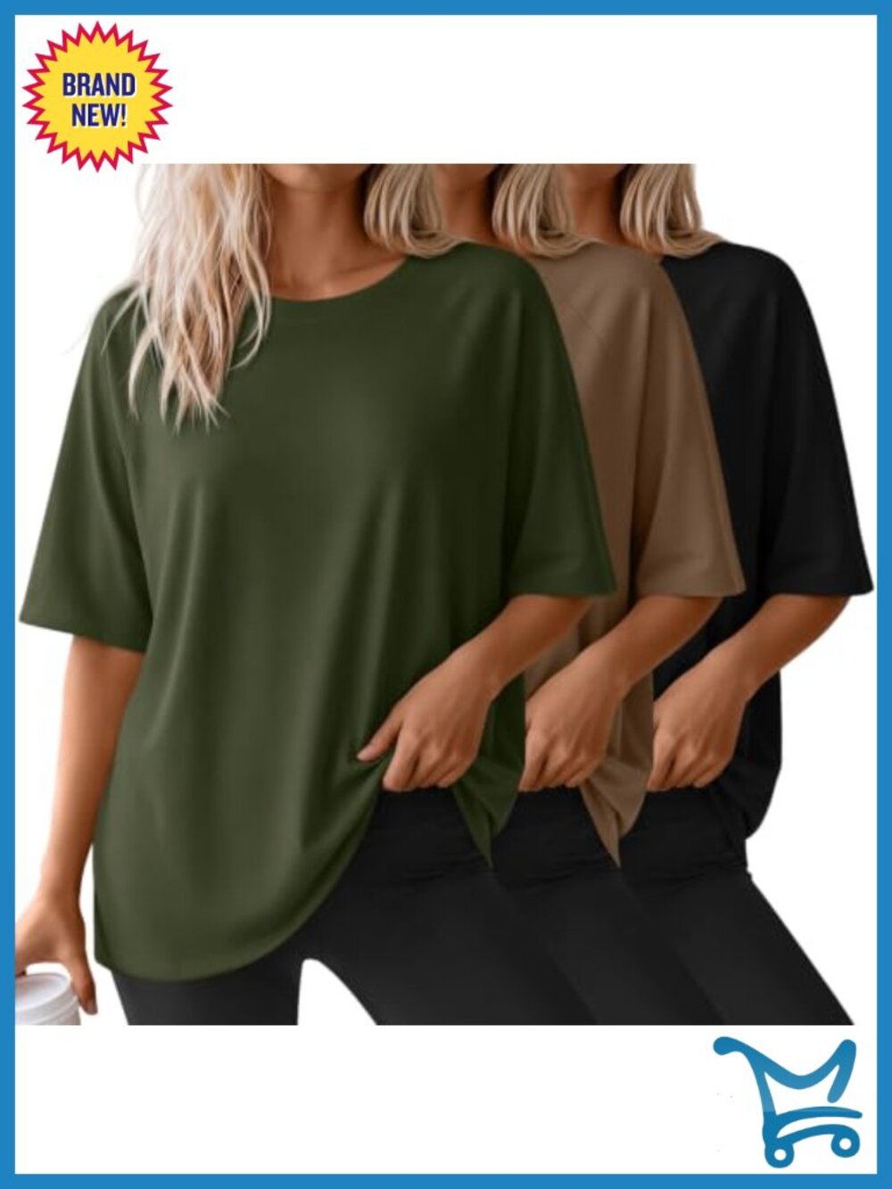 3 Pack Oversized Womens T Shirts Crew Neck Loose Fit Cotton Blend Tees - Picture 1 of 6